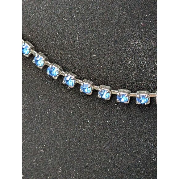 Blue Gemstone Necklace – 15" Linked Chain, Prong-Set Stones - Picture 2 of 5